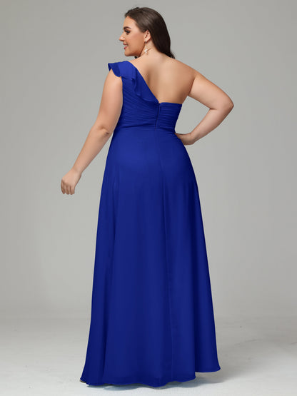 One-Shoulder Ruffles Plus Size Chiffon Bridesmaid Dresses