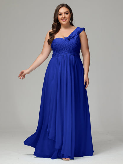 One-Shoulder Ruffles Plus Size Chiffon Bridesmaid Dresses