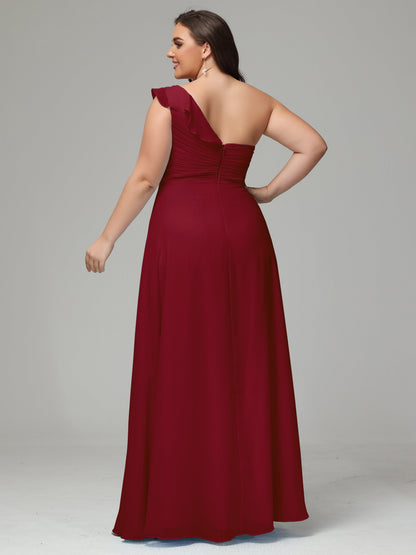 One-Shoulder Ruffles Plus Size Chiffon Bridesmaid Dresses