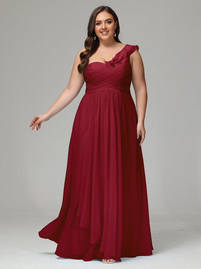 One-Shoulder Ruffles Plus Size Chiffon Bridesmaid Dresses