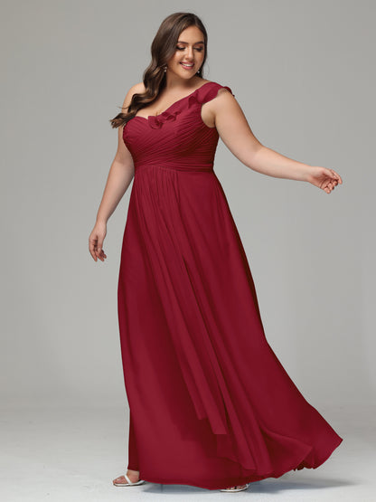 One-Shoulder Ruffles Plus Size Chiffon Bridesmaid Dresses