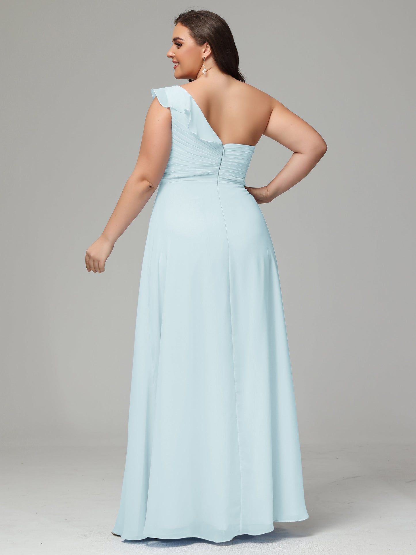 One-Shoulder Ruffles Plus Size Chiffon Bridesmaid Dresses