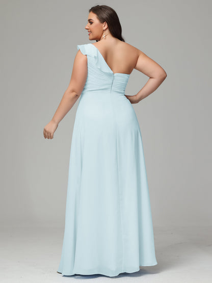 One-Shoulder Ruffles Plus Size Chiffon Bridesmaid Dresses