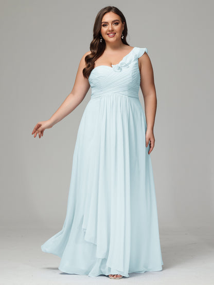 One-Shoulder Ruffles Plus Size Chiffon Bridesmaid Dresses