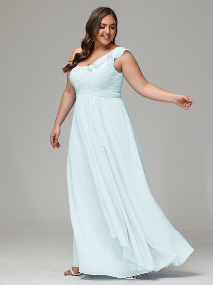 One-Shoulder Ruffles Plus Size Chiffon Bridesmaid Dresses