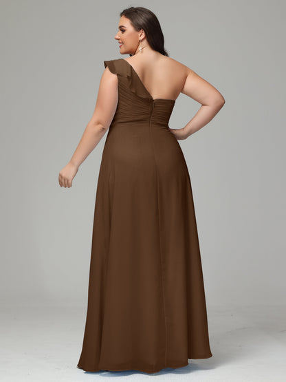 One-Shoulder Ruffles Plus Size Chiffon Bridesmaid Dresses