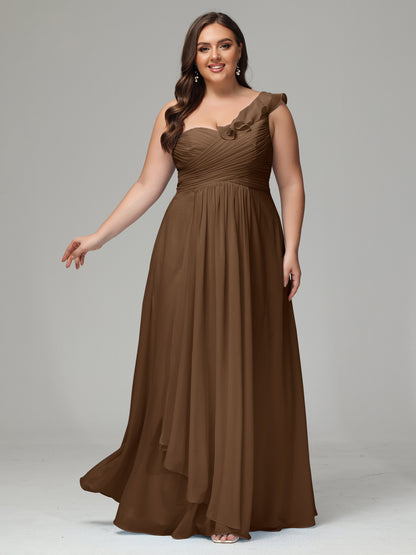 One-Shoulder Ruffles Plus Size Chiffon Bridesmaid Dresses