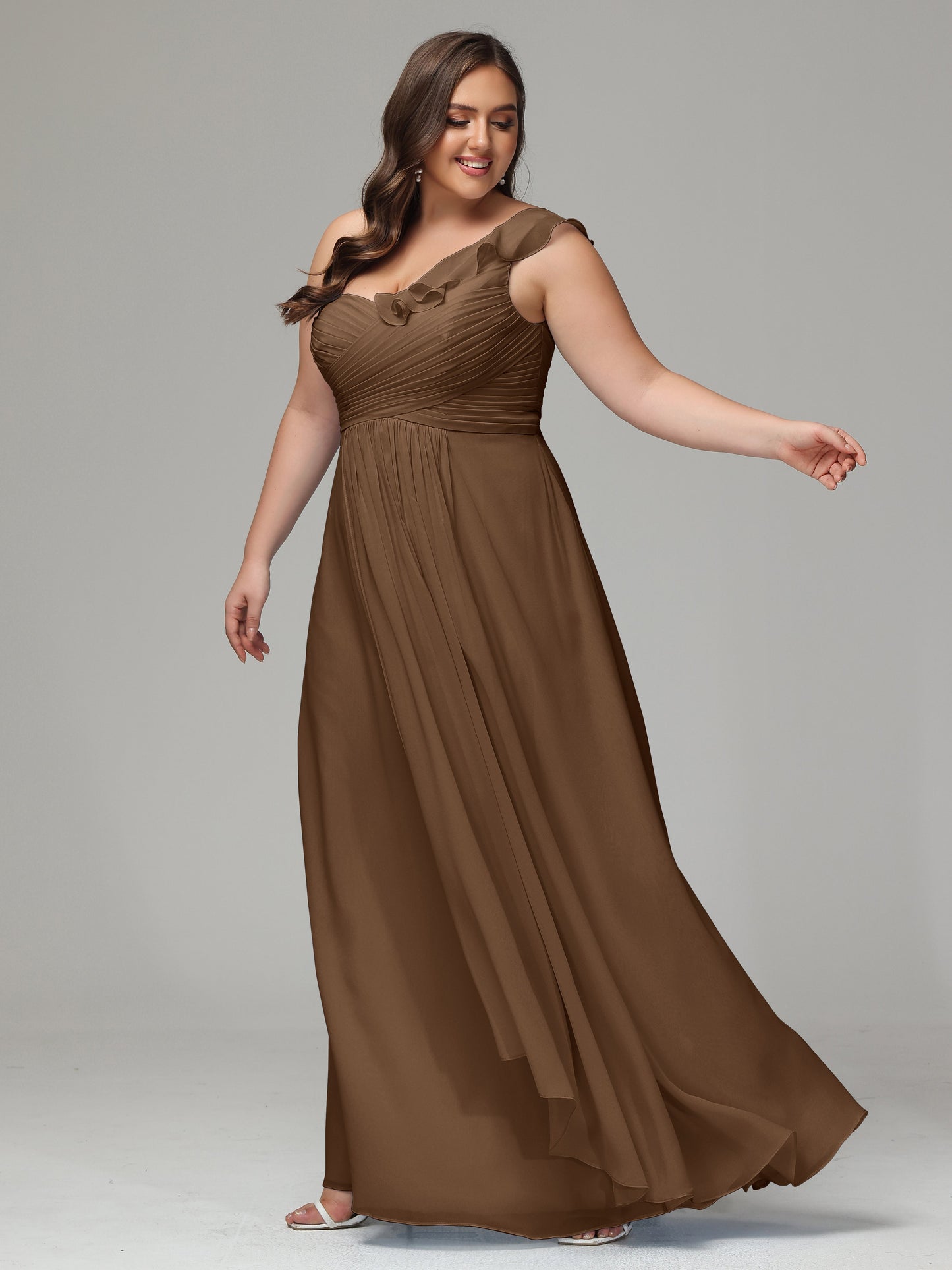 One-Shoulder Ruffles Plus Size Chiffon Bridesmaid Dresses