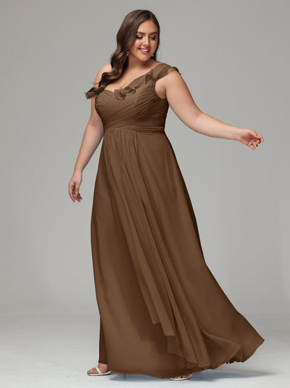 One-Shoulder Ruffles Plus Size Chiffon Bridesmaid Dresses