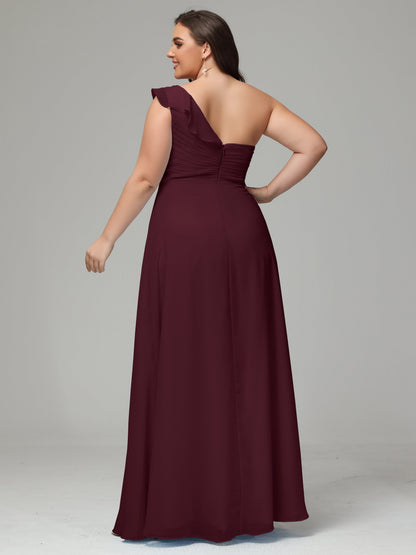 One-Shoulder Ruffles Plus Size Chiffon Bridesmaid Dresses