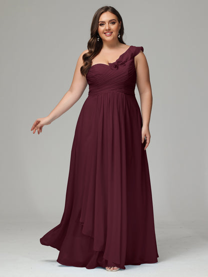 One-Shoulder Ruffles Plus Size Chiffon Bridesmaid Dresses