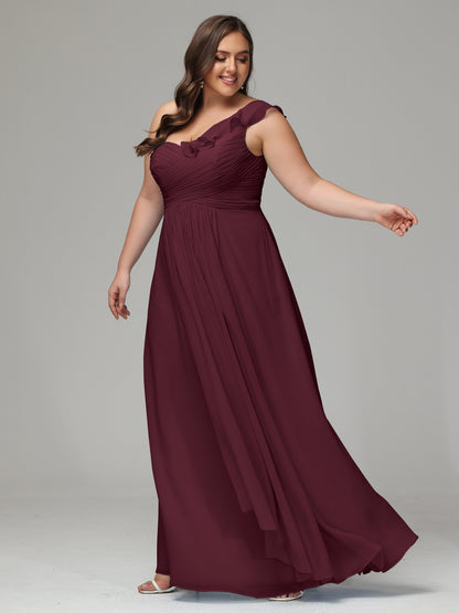 One-Shoulder Ruffles Plus Size Chiffon Bridesmaid Dresses