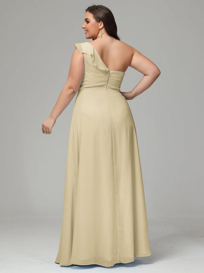One-Shoulder Ruffles Plus Size Chiffon Bridesmaid Dresses