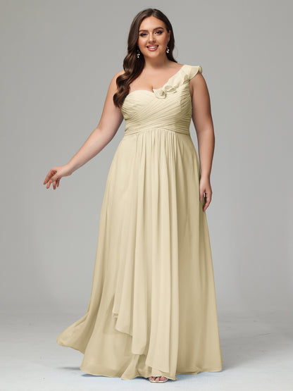 One-Shoulder Ruffles Plus Size Chiffon Bridesmaid Dresses