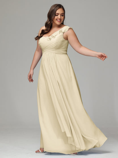 One-Shoulder Ruffles Plus Size Chiffon Bridesmaid Dresses