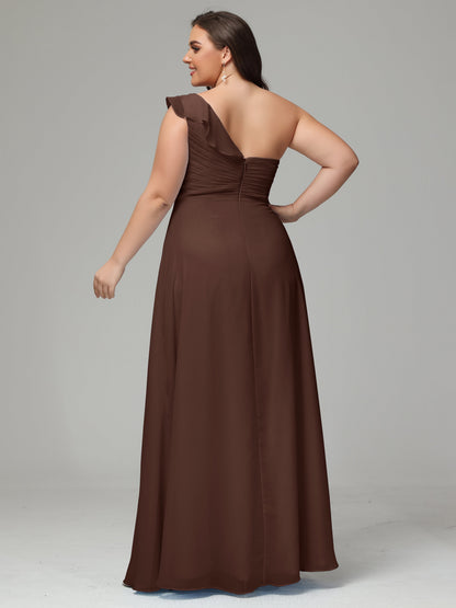 One-Shoulder Ruffles Plus Size Chiffon Bridesmaid Dresses