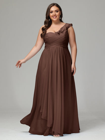One-Shoulder Ruffles Plus Size Chiffon Bridesmaid Dresses