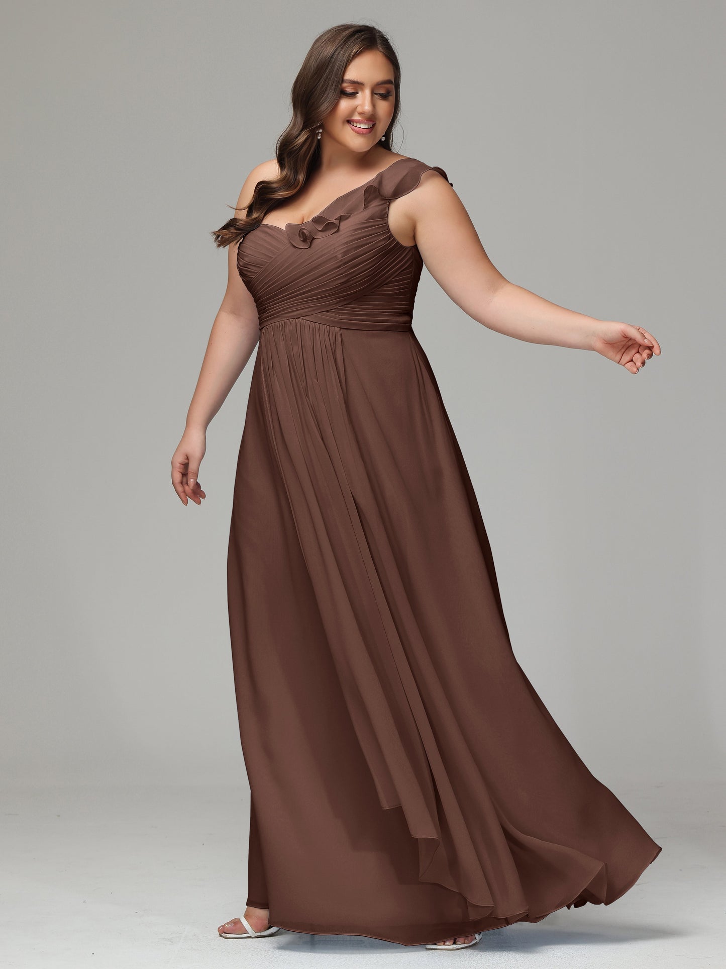 One-Shoulder Ruffles Plus Size Chiffon Bridesmaid Dresses