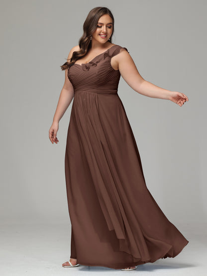 One-Shoulder Ruffles Plus Size Chiffon Bridesmaid Dresses