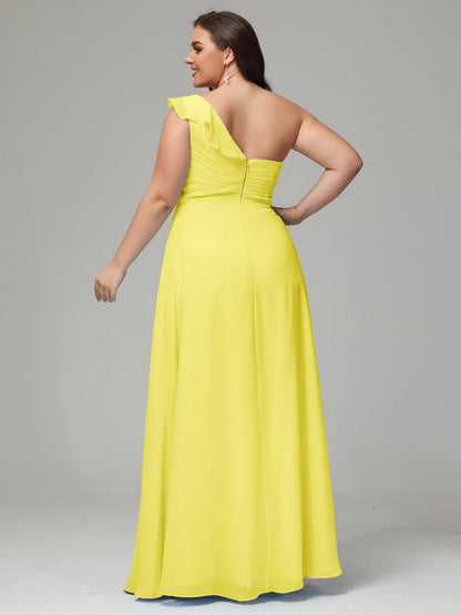 One-Shoulder Ruffles Plus Size Chiffon Bridesmaid Dresses