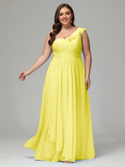 One-Shoulder Ruffles Plus Size Chiffon Bridesmaid Dresses