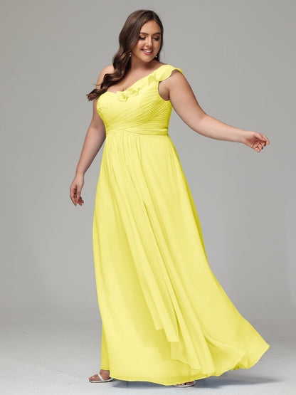One-Shoulder Ruffles Plus Size Chiffon Bridesmaid Dresses