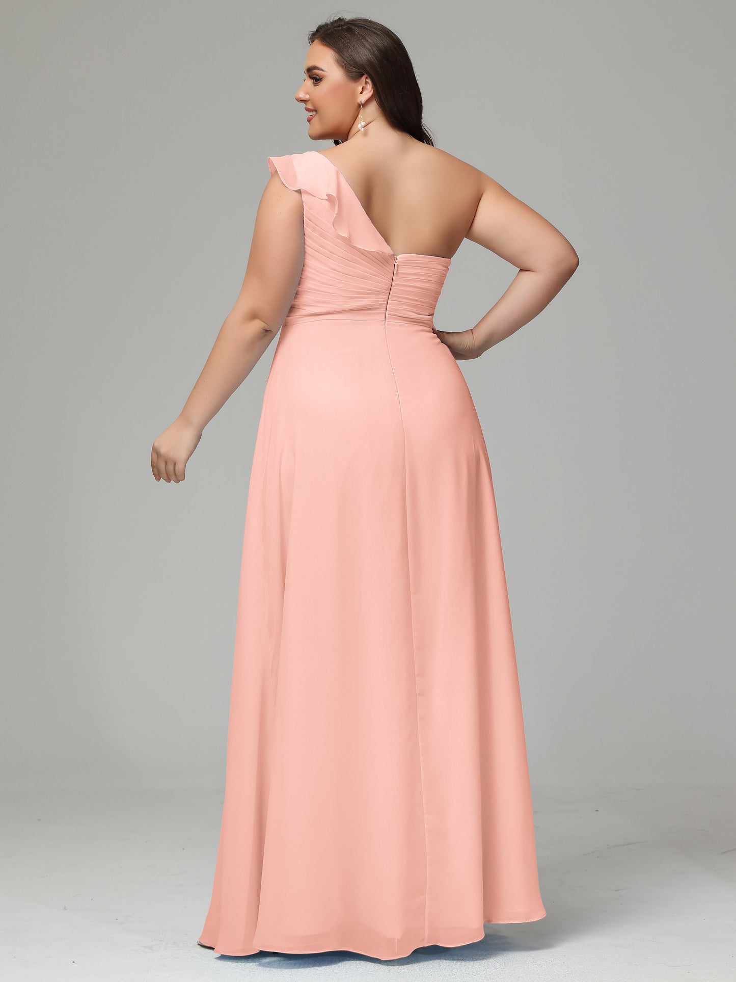 One-Shoulder Ruffles Plus Size Chiffon Bridesmaid Dresses