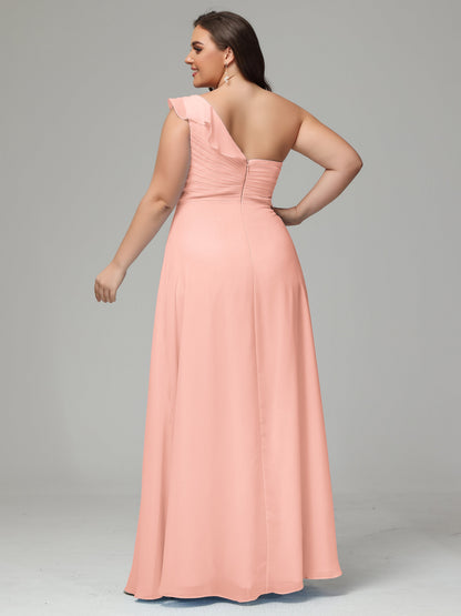 One-Shoulder Ruffles Plus Size Chiffon Bridesmaid Dresses