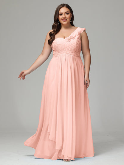 One-Shoulder Ruffles Plus Size Chiffon Bridesmaid Dresses
