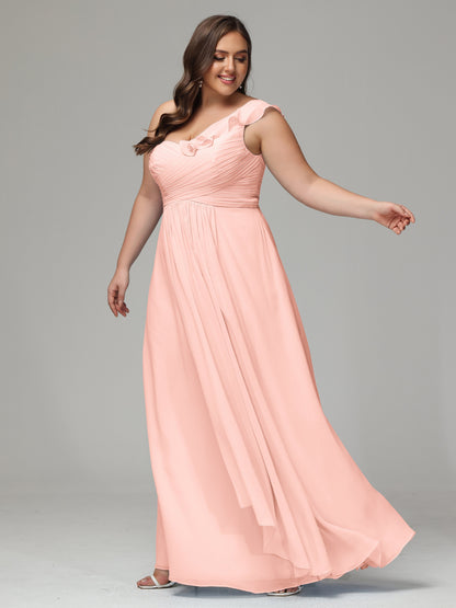 One-Shoulder Ruffles Plus Size Chiffon Bridesmaid Dresses