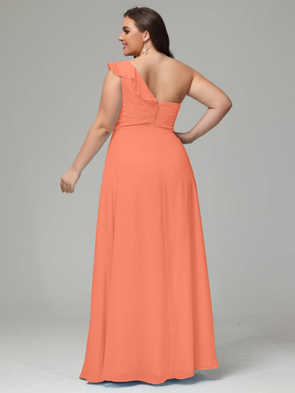 One-Shoulder Ruffles Plus Size Chiffon Bridesmaid Dresses
