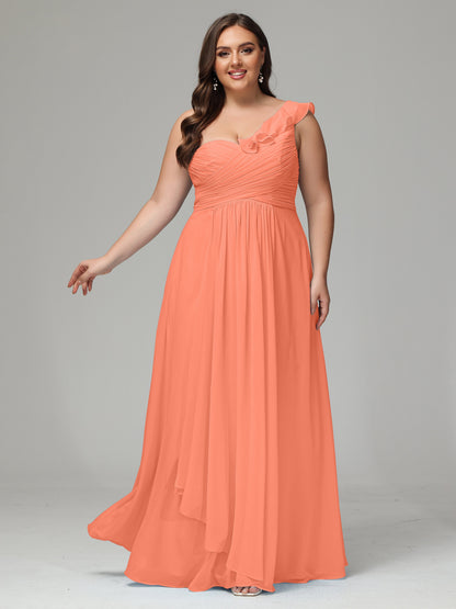 One-Shoulder Ruffles Plus Size Chiffon Bridesmaid Dresses