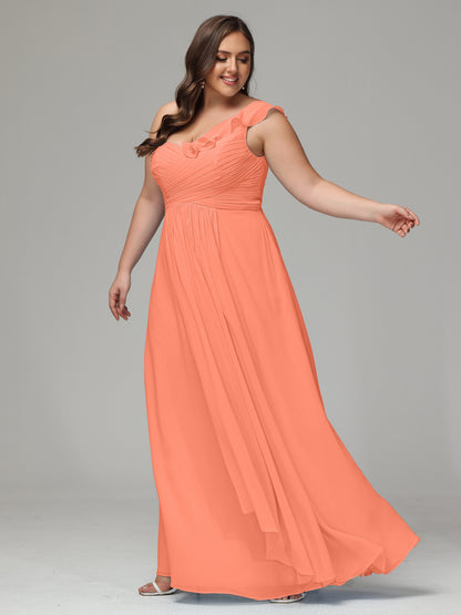 One-Shoulder Ruffles Plus Size Chiffon Bridesmaid Dresses