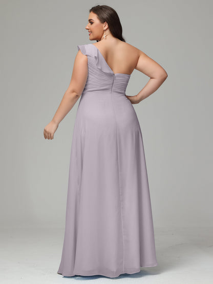 One-Shoulder Ruffles Plus Size Chiffon Bridesmaid Dresses