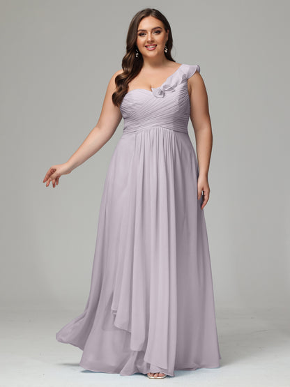 One-Shoulder Ruffles Plus Size Chiffon Bridesmaid Dresses