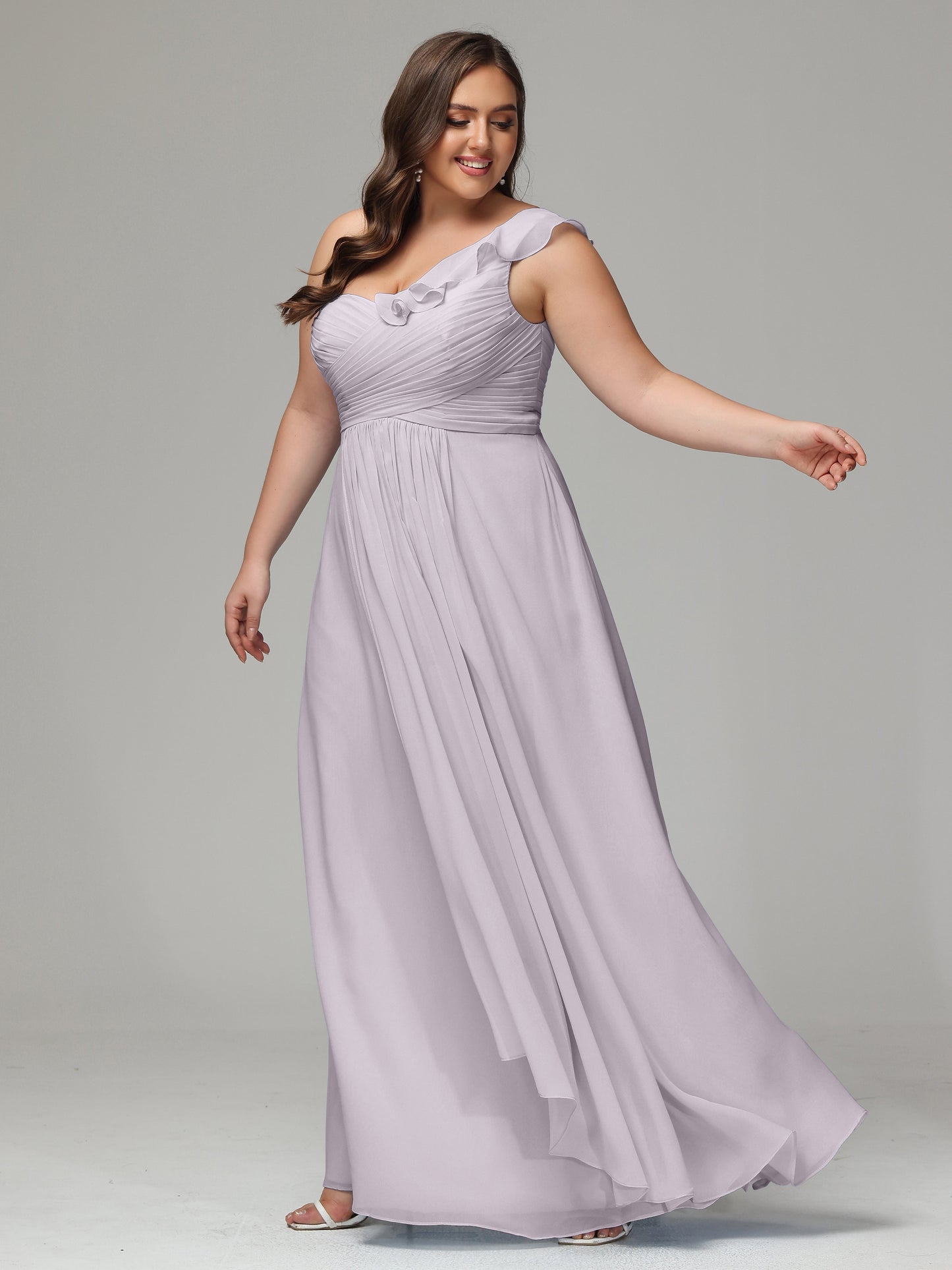 One-Shoulder Ruffles Plus Size Chiffon Bridesmaid Dresses
