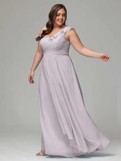 One-Shoulder Ruffles Plus Size Chiffon Bridesmaid Dresses