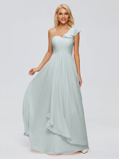 Kylie One-Shoulder Ruffles Chiffon Bridesmaid Dresses