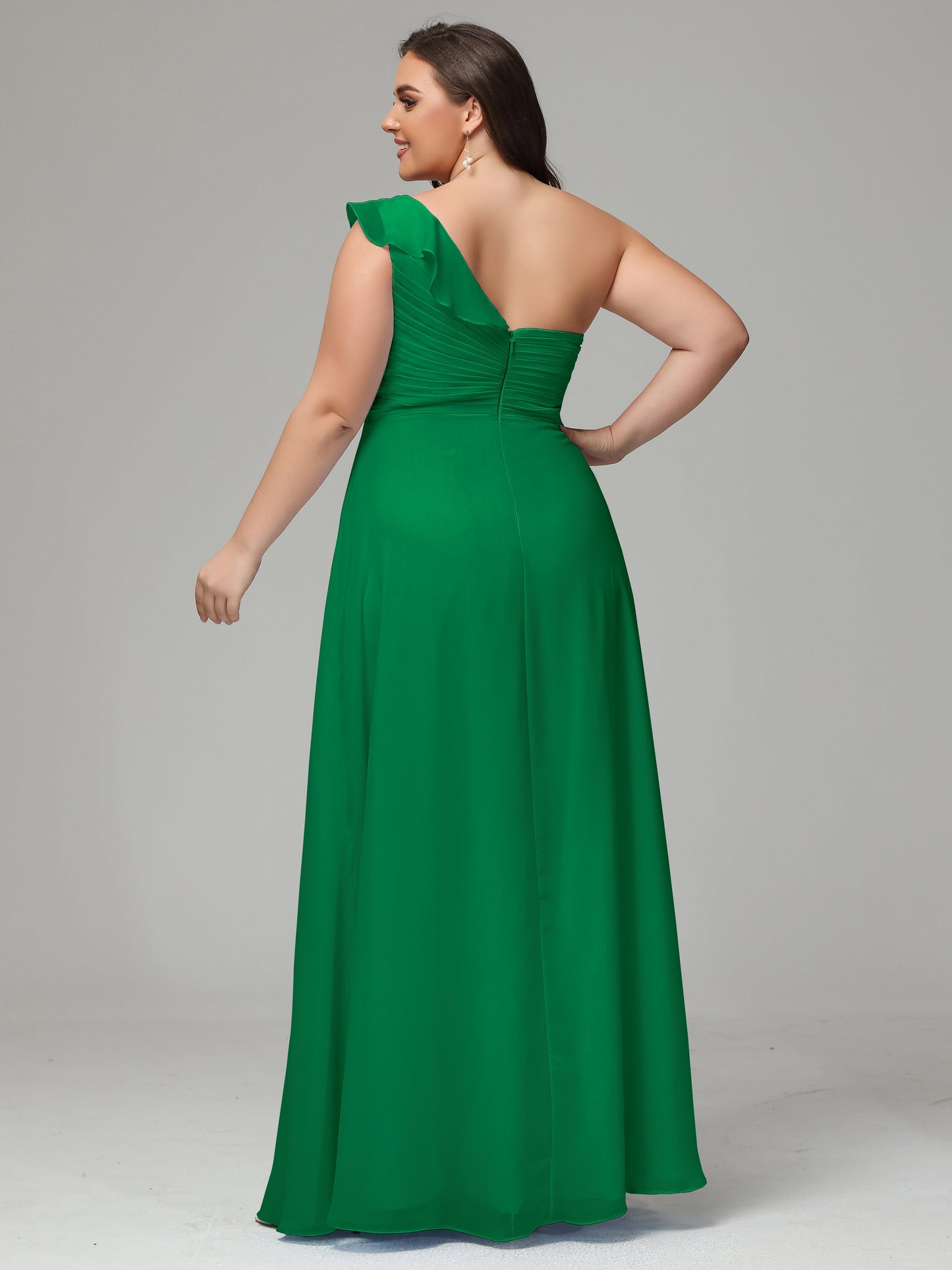 One-Shoulder Ruffles Plus Size Chiffon Bridesmaid Dresses