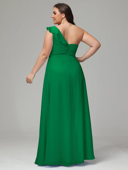 One-Shoulder Ruffles Plus Size Chiffon Bridesmaid Dresses