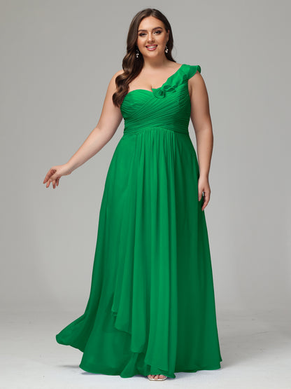 One-Shoulder Ruffles Plus Size Chiffon Bridesmaid Dresses