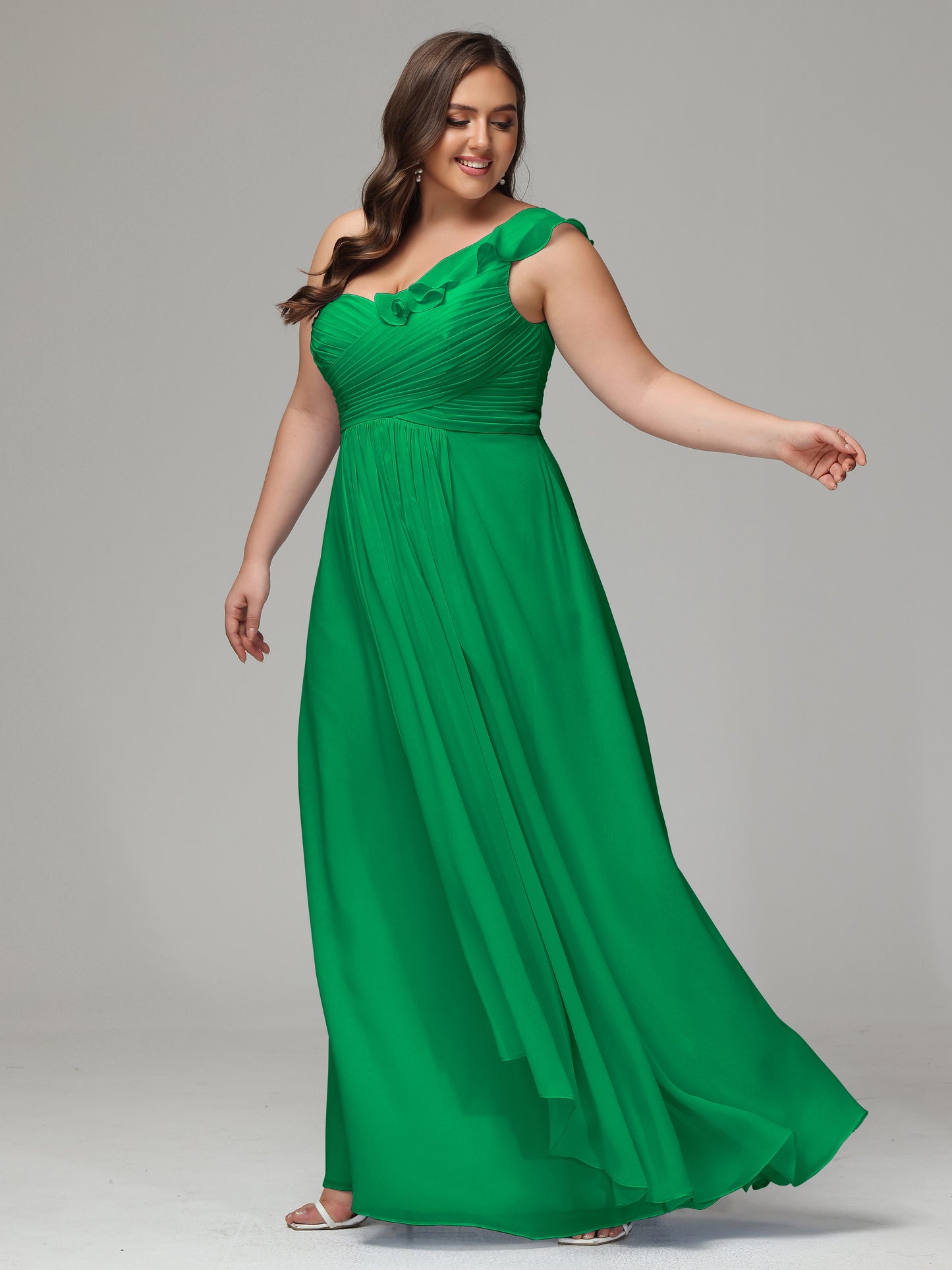 One-Shoulder Ruffles Plus Size Chiffon Bridesmaid Dresses