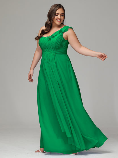 One-Shoulder Ruffles Plus Size Chiffon Bridesmaid Dresses