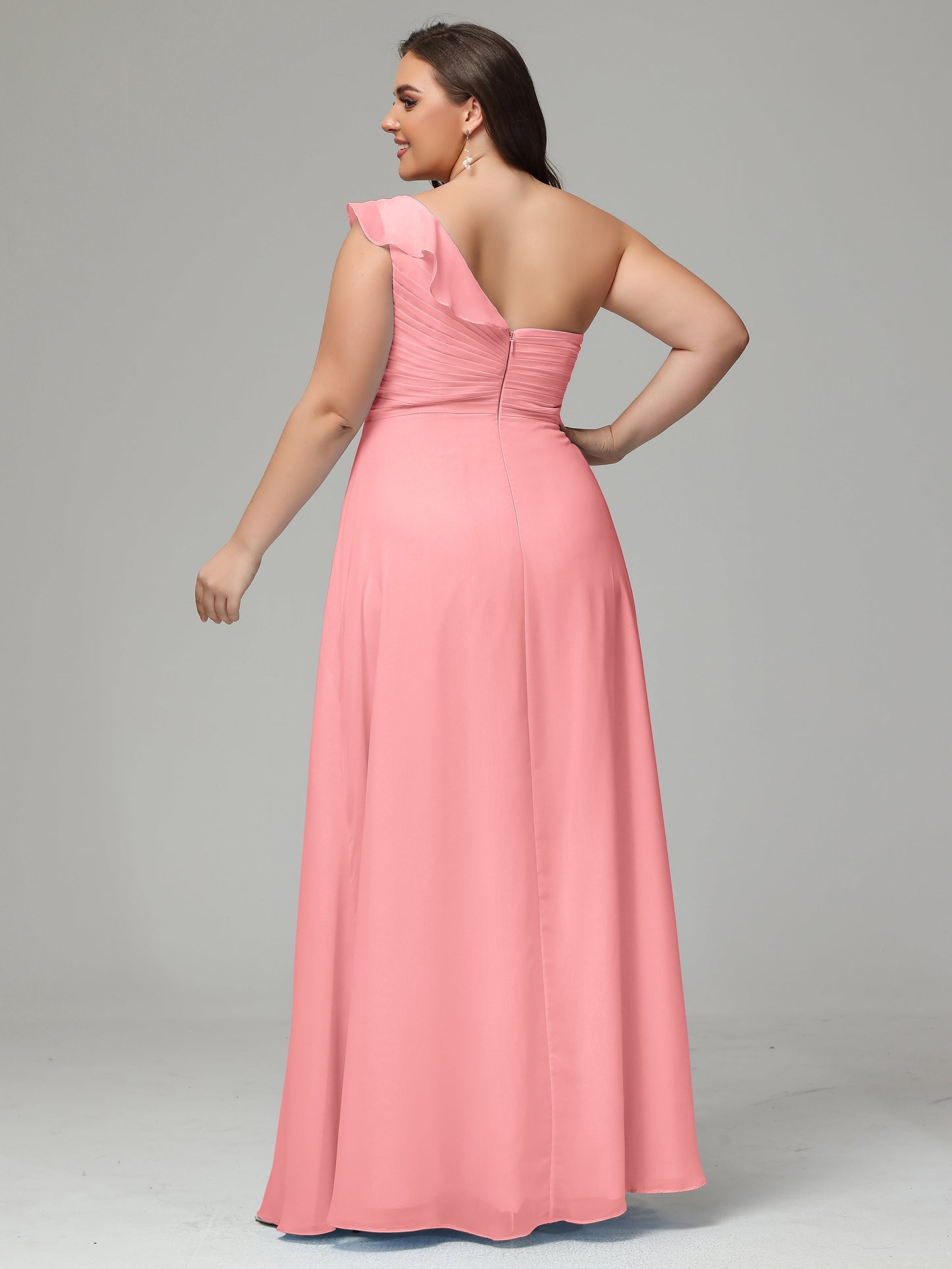 One-Shoulder Ruffles Plus Size Chiffon Bridesmaid Dresses