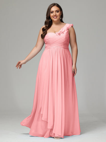 One-Shoulder Ruffles Plus Size Chiffon Bridesmaid Dresses