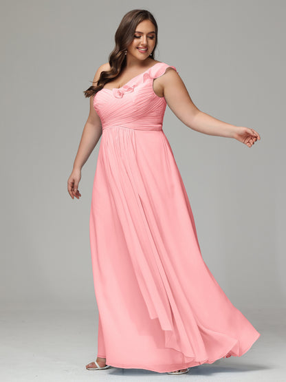 One-Shoulder Ruffles Plus Size Chiffon Bridesmaid Dresses