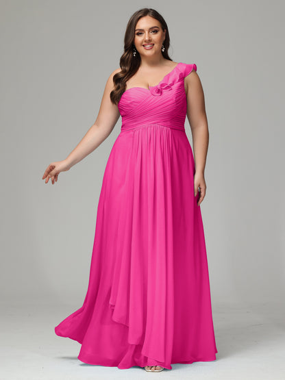 One-Shoulder Ruffles Plus Size Chiffon Bridesmaid Dresses
