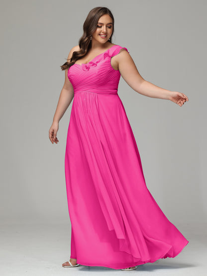 One-Shoulder Ruffles Plus Size Chiffon Bridesmaid Dresses