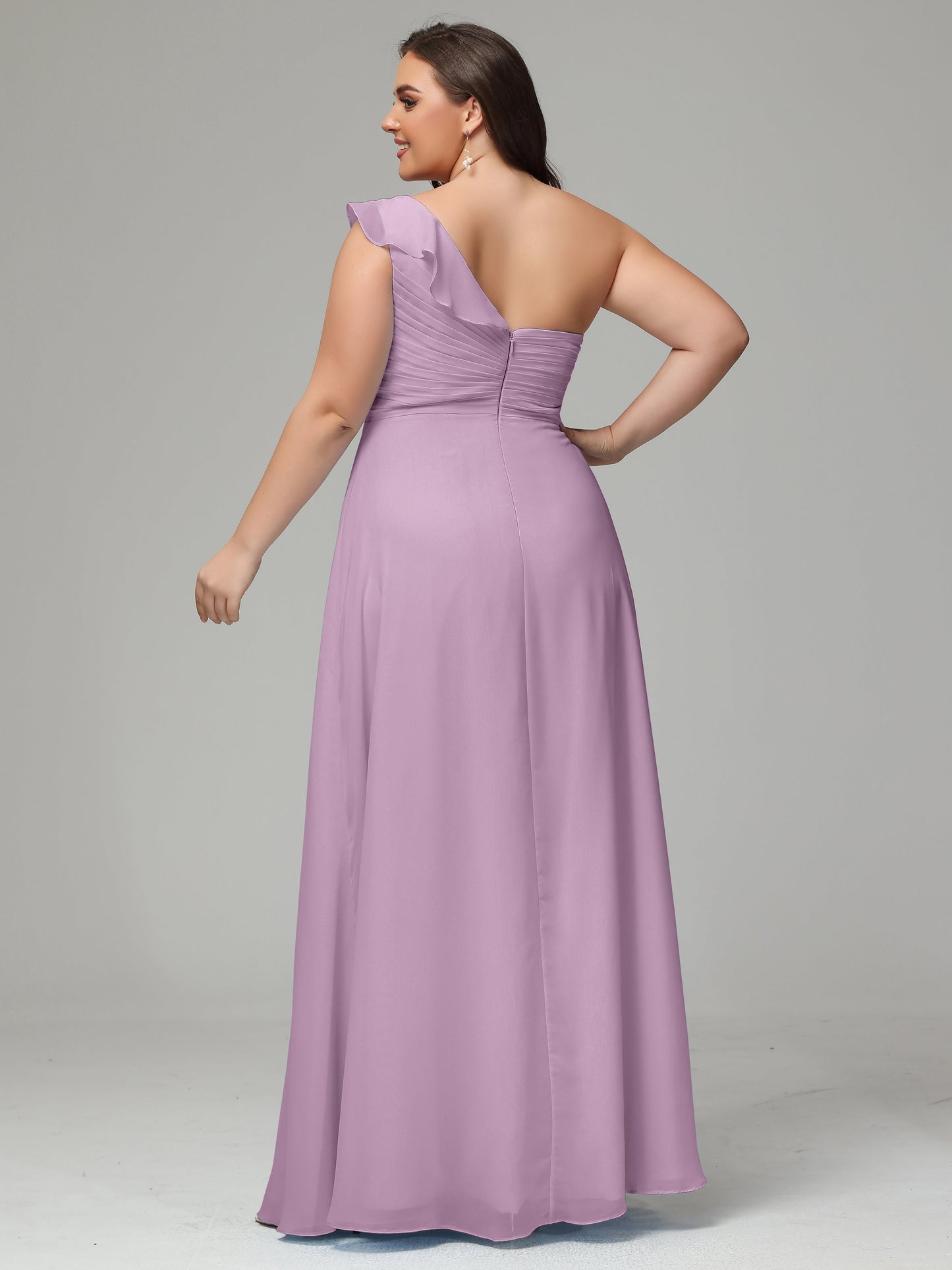One-Shoulder Ruffles Plus Size Chiffon Bridesmaid Dresses