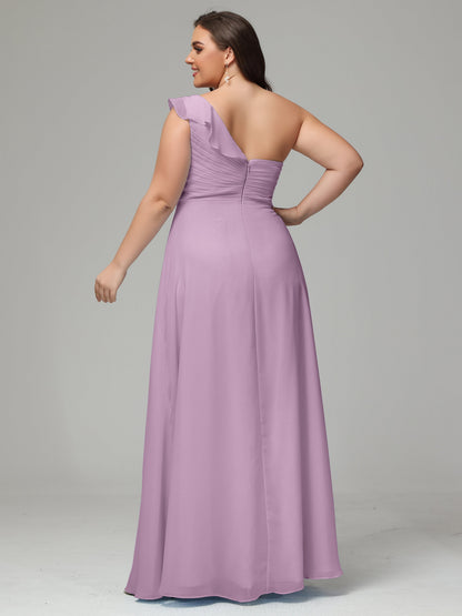 One-Shoulder Ruffles Plus Size Chiffon Bridesmaid Dresses